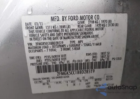 2011 Ford Flex Sel z USA, uszkodzony, nr VIN 2FMGK5CC1BBD28519